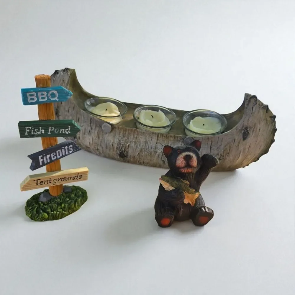 Canoe & Bear 8pc Rustic Cabin Decor Camping Party Decorations Resin Figurines